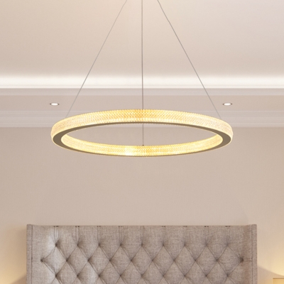 Simple LED Pendant Light Gold Finish Halo Ring Hanging Ceiling Lamp with Acrylic Shade in White/Warm Light, 19