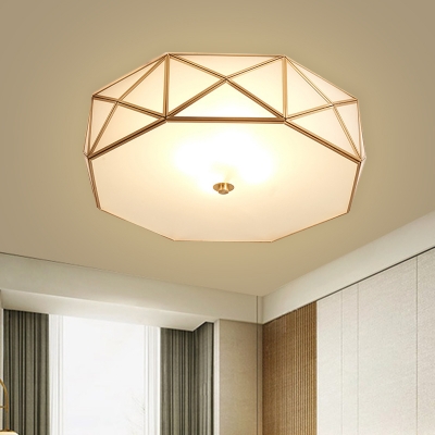Simplicity 5 Heads Flush Light Brass Octagon Flush Mount Ceiling Lamp with White Glass Shade, 16.5