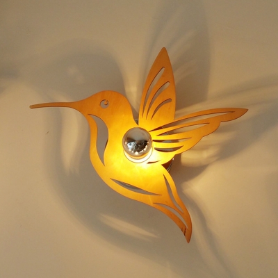 Wood Bird Shaped Wall Light Sconce Contemporary 1 Head Beige Finish Wall Lamp with Bare Bulb