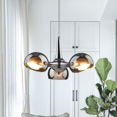 3/5 Heads Restaurant Pendant Chandelier Modernist Chrome Hanging Ceiling Light with Dome Mirror Glass Shade