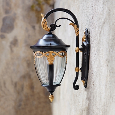 Acorn Outdoor Sconce Lodges Clear Prismatic Glass 1 Bulb Black Finish Wall Lighting
