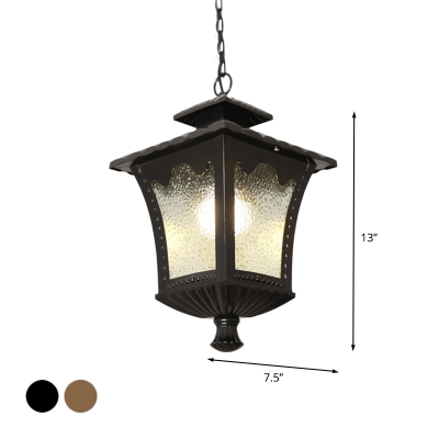 Black/Bronze Lantern Suspension Pendant Farmhouse Water Glass 1-Head Outdoor Hanging Light Fixture