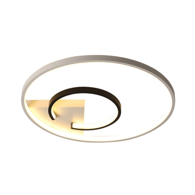 Double-Halo Flush Light Fixture Simple Acrylic Black and White LED Close to Ceiling Lamp in Warm/White Light, 16