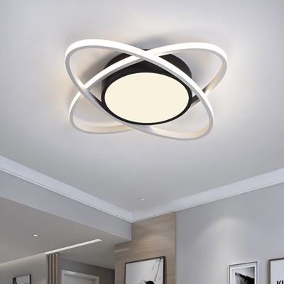 Drum and Cross Ring Flushmount Modernist Acrylic LED Bedroom Flush Light Fixture in Black and White, 20.5