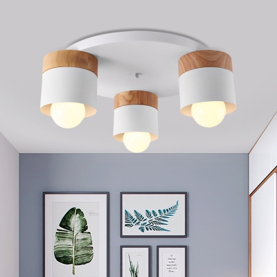 Drum Flush Mount Lighting Minimalist Metal 3 Lights White Finish Ceiling Mounted Light for Bedroom