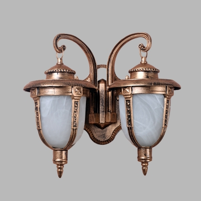 Farmhouse Urn Wall Light Fixture 2 Lights Opal Cracked Glass Wall Sconce in Rust
