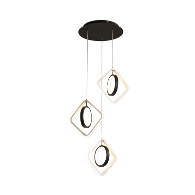 Hoop and Square Acrylic Hanging Light Simple LED Black Cluster Pendant Lamp in White/Warm Light over Dining Table