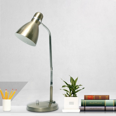 Industrial Domed Reading Light LED Metallic Table Lamp in Silver with Plug In Cord