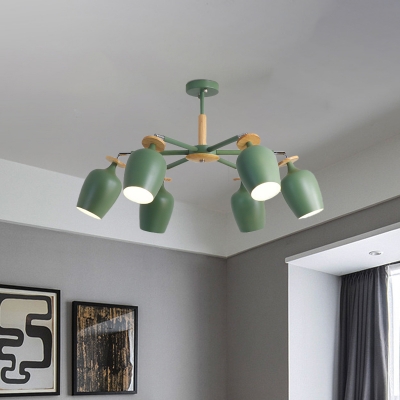 Iron Bud Semi Flushmount Lighting Modern 6/8-Light Radial Ceiling Flush Mount in Green for Living Room