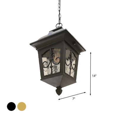 Lantern Metal Ceiling Light Country 1 Light Balcony Hanging Lamp Fixture in Black/Gold with Water Glass Shade