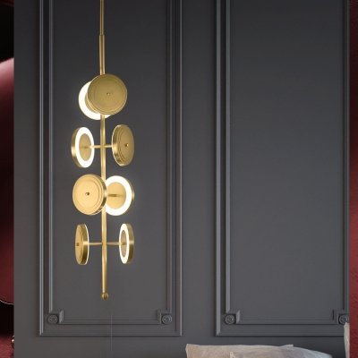 Metal Circle Chandelier Pendant Light Postmodern 8-Head Gold LED Ceiling Hang Fixture in White/Warm Light, 23