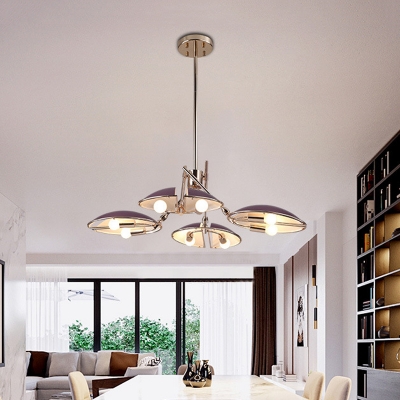 Metal Domed Ceiling Suspension Lamp Minimal 8 Bulbs Purple Finish Chandelier Lighting Fixture