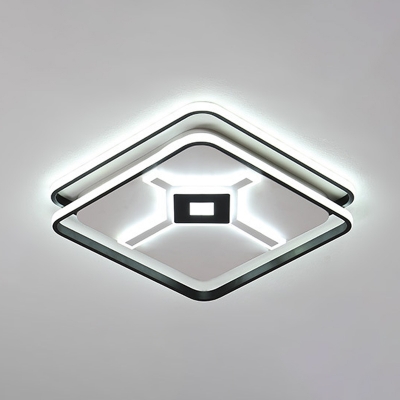 Modern LED Flush Ceiling Light Black Squared Flush-Mount Lamp Fixture with Acrylic Shade in White/Warm Light