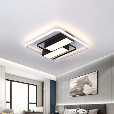 Square and Rectangle Flush Mount Lighting Modern Acrylic White and Black LED Ceiling Lamp Fixture in White/Warm/3 Color Light, 18