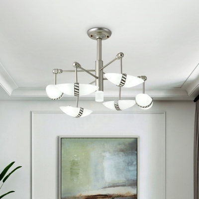 Starburst Bedroom Chandelier Metallic 6 Bulbs Modernism Hanging Light in Gold with Sushi Shape Frosted Glass Shade
