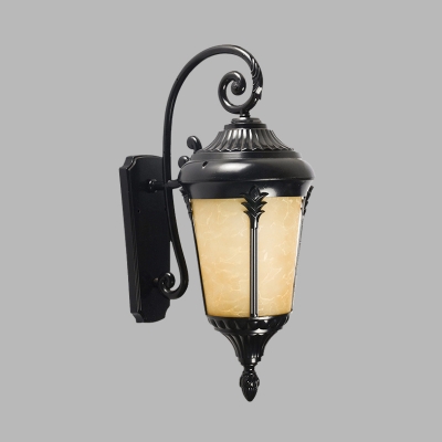 Tan Cracked Glass Black Wall Lighting Urn-Like 1-Bulb Rustic Wall Mount Sconce for Outdoor