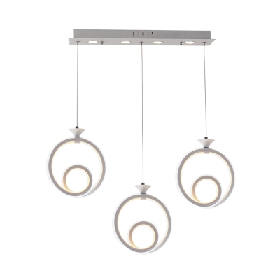 Twisting Ring LED Cluster Drop Pendant Simplicity Acrylic 3 Heads White Hanging Lamp for Dining Room in Warm/White/Natural Light