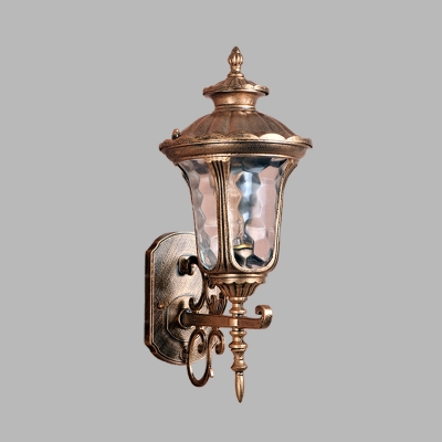 Urn Water Glass Wall Mount Sconce Farmhouse 1-Head Outdoor Wall Lighting in Brass