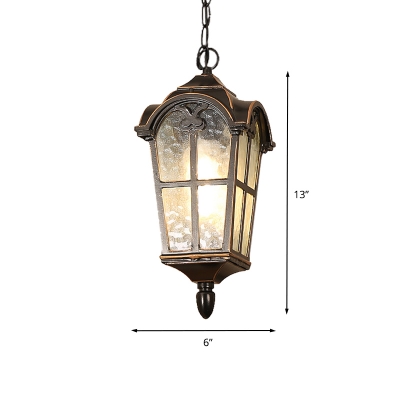 Water Glass Lantern Hanging Lighting Country 1 Bulb Passage Pendant Ceiling Lamp in Black
