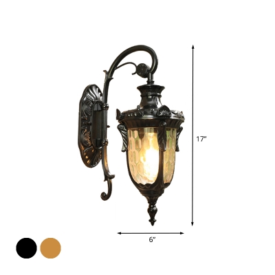 Water Glass Pinecone Sconce Lamp Countryside 1 Head Outdoor Wall Lighting Fixture in Gold/Black