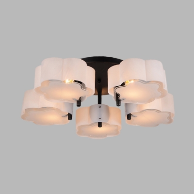 White Scalloped Drum Flush Lighting Contemporary 5 Lights Acrylic Semi Flush Mounted Lamp