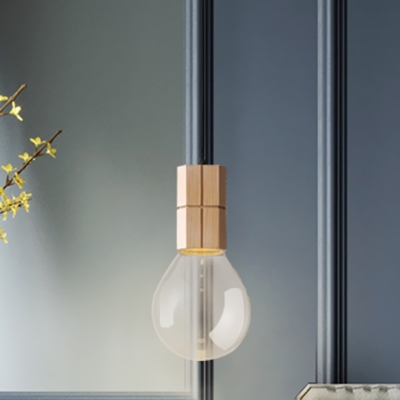 Wood Bare Bulb Hanging Lighting Modern 1 Head Clear Glass LED Mini Pendant Lamp in Warm/White Light