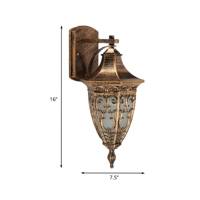 1-Light Metal Wall Lighting Fixture Rustic Brass Urn Shaped Outdoor Wall Sconce Lamp