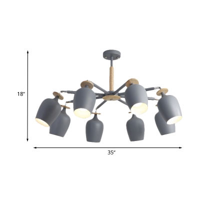 8-Head Living Room Flush Ceiling Light Minimalist Grey and Beige Semi Flush Mounted Lamp with Bud Iron Shade
