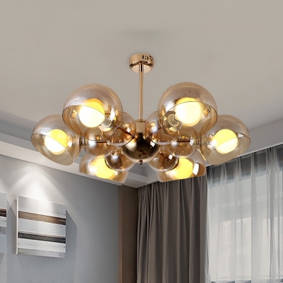 Amber Glass Shade Dome Flushmount Light Contemporary 4/6 Lights Semi Flush Mount Lamp for Living Room
