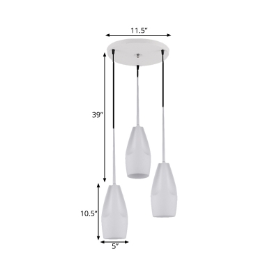Blown Glass Elongated Dome Cluster Pendant Light Simplicity 3 Lights White Finish Suspension Lighting