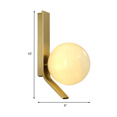 Brass Finish Sphere Wall Sconce Light Postmodern 1-Bulb White Glass LED Wall Lamp
