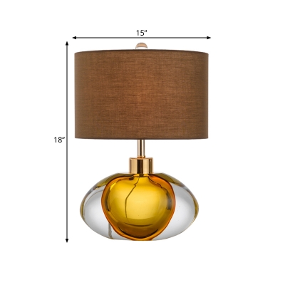 Brown Cylinder Night Lighting Simplicity 1-Light Fabric Table Light with Clear and Amber Glaze Base