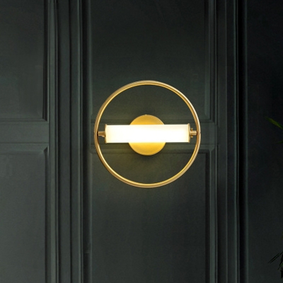 Circular Bedroom Wall Mounted Lighting Metallic 1 Head Simplicity Sconce Light in Brass