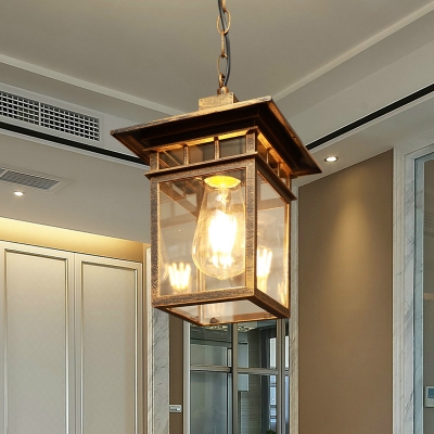 Clear Glass Lantern Hanging Light Countryside 1 Bulb Balcony Ceiling Pendant Lamp in Brass/Black