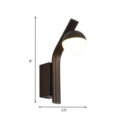 Coffee Ball Wall Sconce Lighting Modernist White Glass LED Wall Mount with Angled Metal Arm