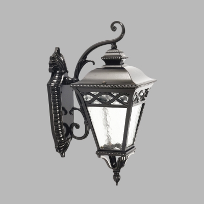Cone Clear Water Glass Wall Mount Farmhouse 1 Light Outdoor Wall Lamp Sconce in Black