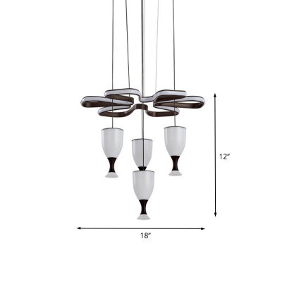 Contemporary 4-Cup and Twist Hanging Light Acrylic Living Room LED Cluster Pendant Lamp in Coffee