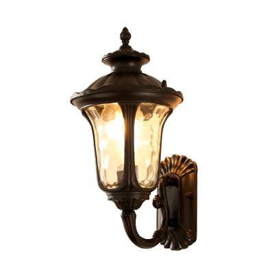 Country Lotus Wall Sconce Light 1 Head Water Glass Wall Lamp in Brass/Black for Outdoor