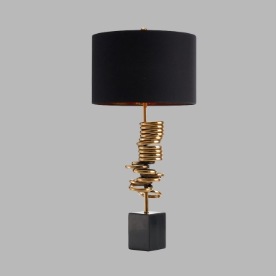 Cylinder Bedroom Night Lighting Metallic 1-Head Contemporary Nightstand Lamp in Black
