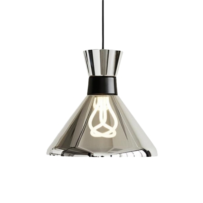 Funnel Kitchen Ceiling Hang Fixture Clear Glass 1-Head Modernist Suspension Lamp in Chrome