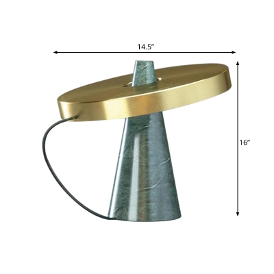 Gold Circular Table Lighting Contemporary 1-Light Metal Night Lamp with Conical Marble Base