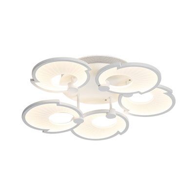 LED Bedroom Semi Flush Mount Contemporary White Close to Ceiling Light with Floral Acrylic Shade in White/Warm Light