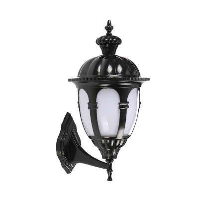 Metal Black Wall Lighting Urn Shaped 1 Head Lodges Sconce with Cream Plastic Shade