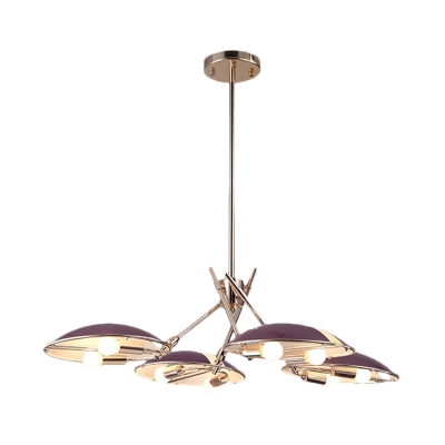 Metal Domed Ceiling Suspension Lamp Minimal 8 Bulbs Purple Finish Chandelier Lighting Fixture