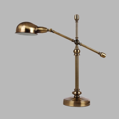 Metallic Domed Table Light Farmhouse Study Room LED Table Lamp in Gold with Rotatable Crossing Arm