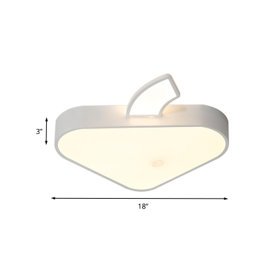 Minimalist Triangle Apple Flush Mount Iron Child Bedroom LED Flush Ceiling Light Fixture in White, 18