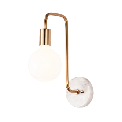 Opal Glass Ball Wall Mount Lighting Simple 1-Light Gold Finish Sconce with Marble Backplate
