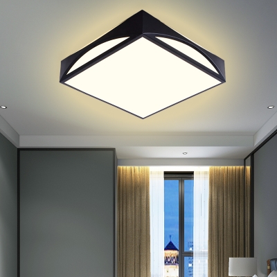Square Box Metal Flush Lighting Modern White/Black LED Close to Ceiling Lamp in White/Warm Light, 18.5