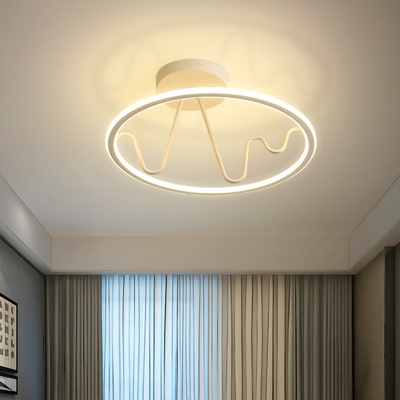 Study Room LED Semi Flush Mount Fixture Minimalism White Ceiling Light with Circular Acrylic Shade