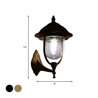 Urn Outdoor Wall Mount Light Fixture Country Clear Glass 1-Bulb Black/Brass Finish Sconce Lamp